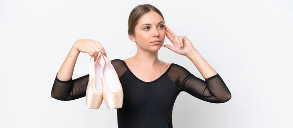 Young Beautiful Blonde Woman Practicing Ballet Isolated White Background Having — Stockfoto