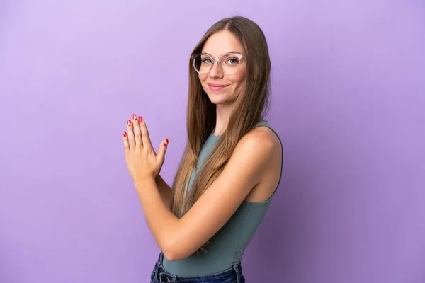 Young Lithuanian Woman Isolated Purple Background Scheming Something — Stok fotoğraf