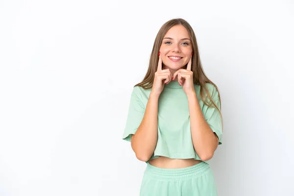 Joven Mujer Lituana Aislada Sobre Fondo Blanco Sonriendo Con Una —  Fotos de Stock