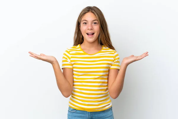 Little Caucasian Girl Isolated White Background Shocked Facial Expression — Stock Photo, Image