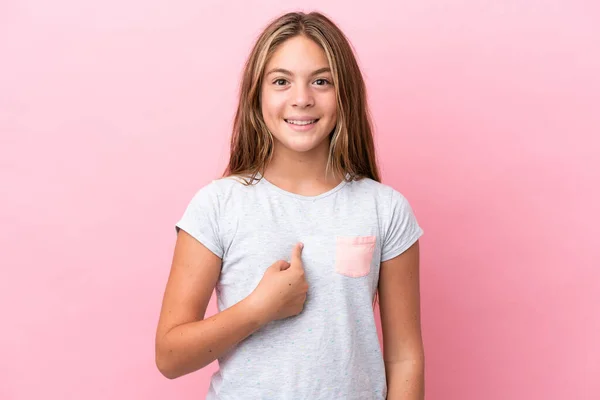 Little Caucasian Girl Isolated Pink Background Surprise Facial Expression — Stock Photo, Image