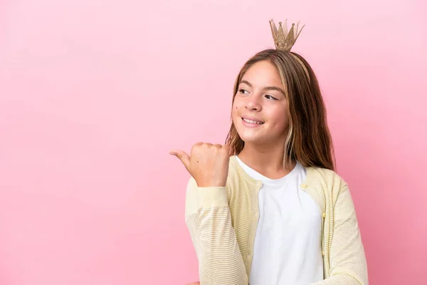 Little Princess Crown Isolated Pink Background Pointing Side Present Product — Fotografia de Stock