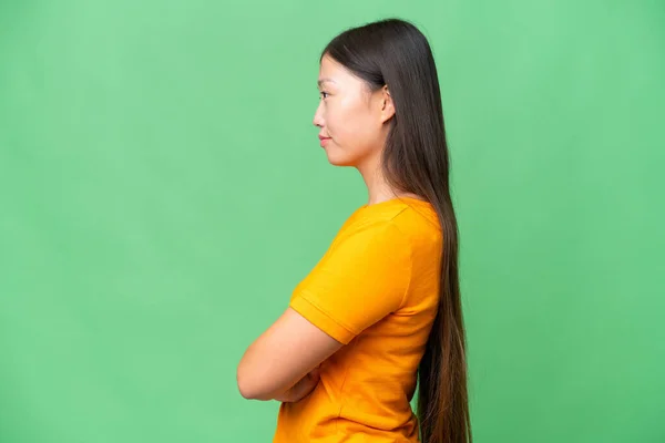 Young Asian Woman Isolated Background Proud Self Satisfied — Stock Photo, Image