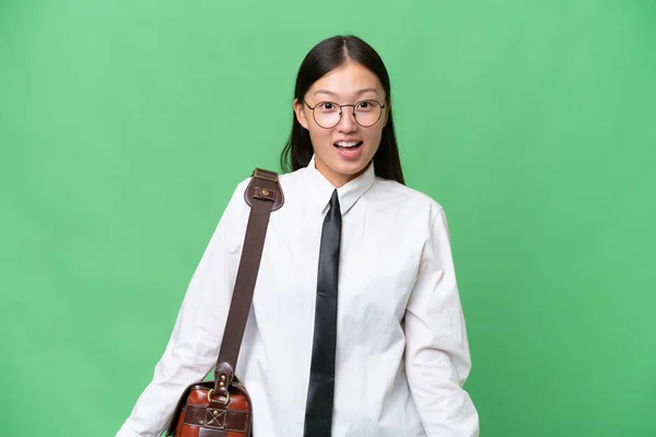 Young Asian Business Woman Isolated Background Surprise Facial Expression — Fotografia de Stock