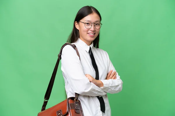 Joven Mujer Negocios Asiática Sobre Fondo Aislado Con Los Brazos —  Fotos de Stock