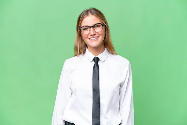 Young Business Caucasian Woman Isolated Background Laughing — Stock Photo, Image