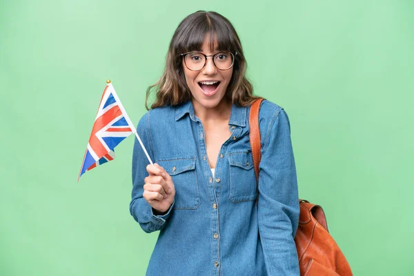 Young Caucasian Woman Holding United Kingdom Flag Isolated Background Surprise — Stock fotografie
