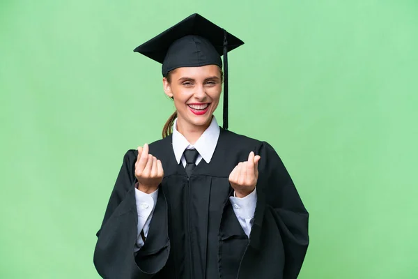 Jovem Universitária Pós Graduação Mulher Caucasiana Sobre Fundo Isolado Fazendo — Fotografia de Stock