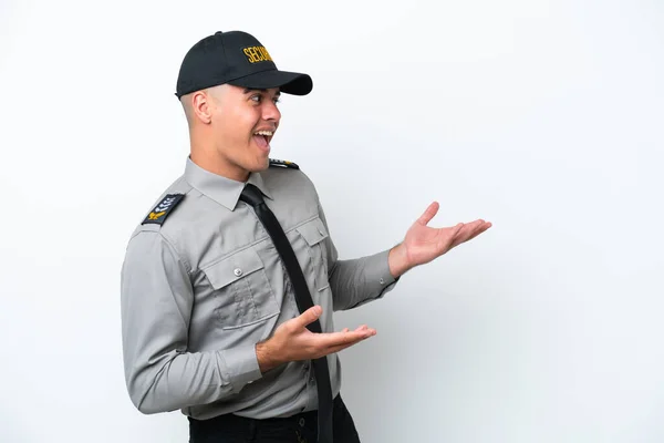 Young Caucasian Security Man Isolated White Background Surprise Facial Expression — Stock Photo, Image