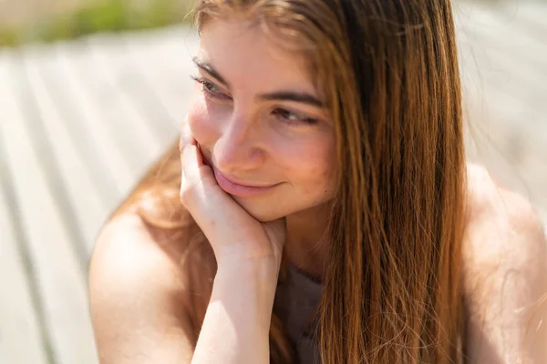 stock image Young pretty caucasian woman  at outdoors