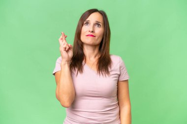 Orta yaşlı, beyaz bir kadın izole edilmiş bir geçmişi var. Şans diliyor ve en iyisini diliyor.