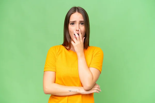 Young Pretty Caucasian Woman Isolated Background Surprised Shocked While Looking — Foto de Stock
