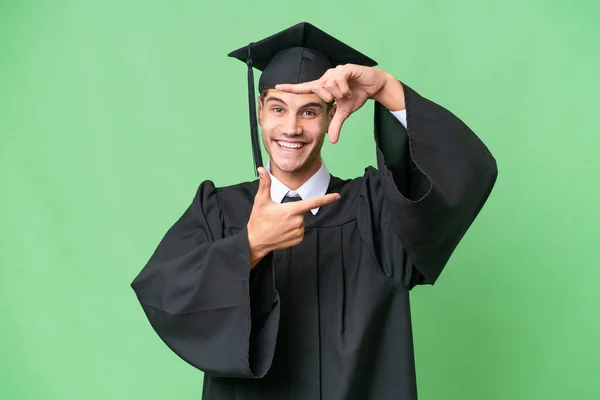 Młody Absolwent Uniwersytetu Biały Człowiek Odosobnionym Wyrazem Twarzy Symbol Ramki — Zdjęcie stockowe