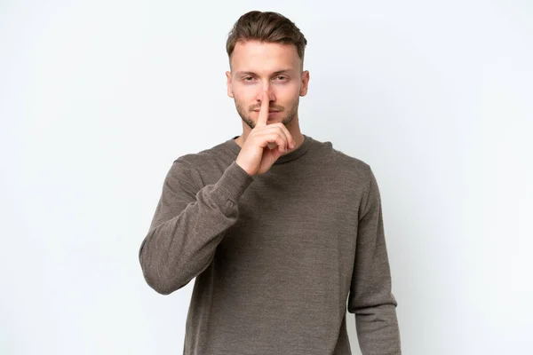 Young Blonde Caucasian Man Isolated White Background Showing Sign Silence — Stock Photo, Image