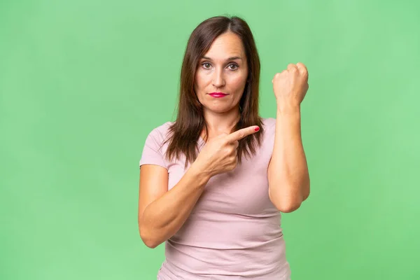 Middle Aged Caucasian Woman Isolated Background Making Gesture Being Late — Stock Photo, Image