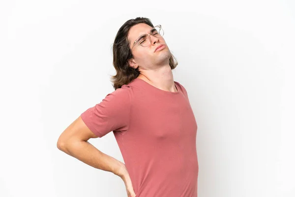 Junger Gutaussehender Mann Isoliert Auf Weißem Hintergrund Der Unter Rückenschmerzen — Stockfoto