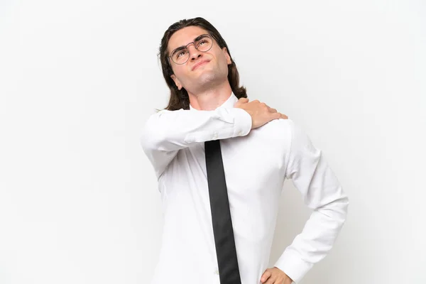 Business Handsome Man Isolated White Background Suffering Pain Shoulder Having — Stock Photo, Image