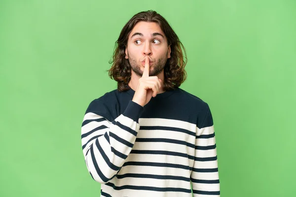 Young Handsome Man Isolated Background Showing Sign Silence Gesture Putting — Stock Photo, Image