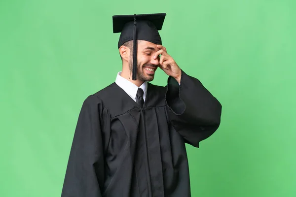 Mladá Univerzita Absolvent Muž Přes Izolované Pozadí Smích — Stock fotografie