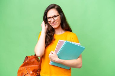 Young student caucasian woman over isolated background frustrated and covering ears