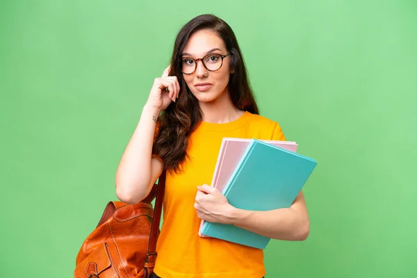 Young Student Caucasian Woman Isolated Background Thinking Idea — Stock Photo, Image