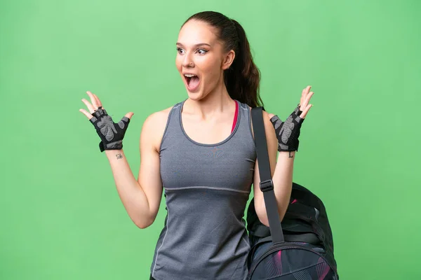 Young Sport Woman Sport Bag Isolated Background Surprise Facial Expression —  Fotos de Stock