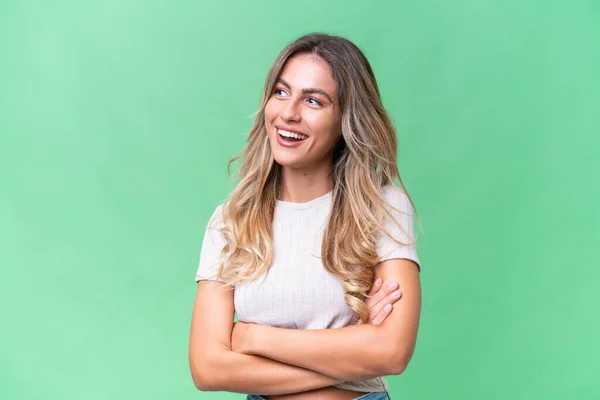 stock image Young Uruguayan woman over isolated background happy and smiling