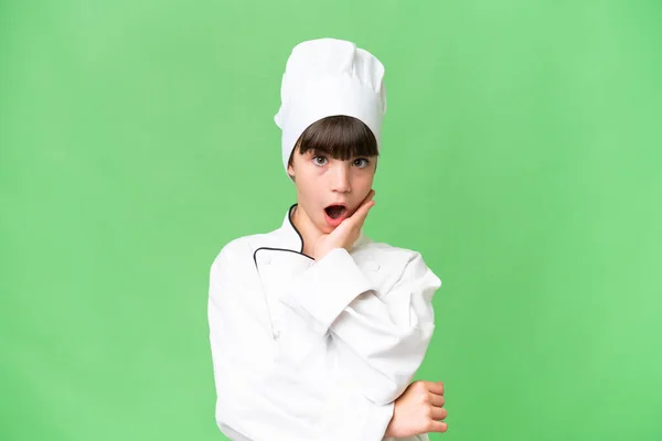 Little Caucasian Chef Girl Isolated Background Surprised Shocked While Looking — Stock Photo, Image
