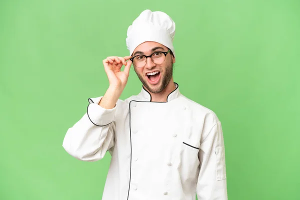 Junge Gut Aussehende Koch Mann Über Isolierten Hintergrund Mit Brille — Stockfoto