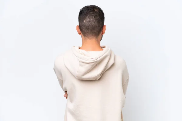 Junger Kaukasischer Mann Isoliert Auf Weißem Hintergrund Rückenlage — Stockfoto
