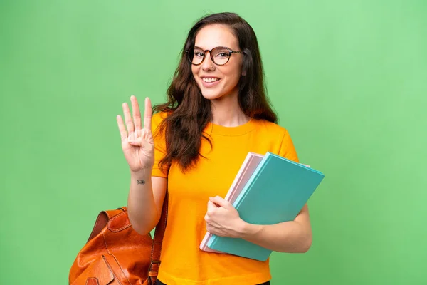 Young Student Caucasian Woman Isolated Background Happy Counting Four Fingers — Fotografia de Stock