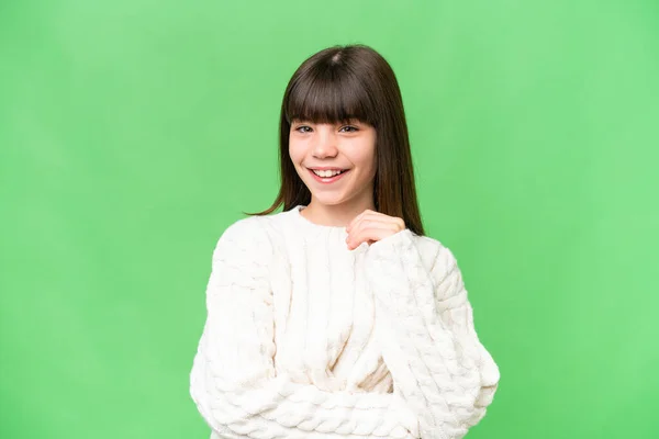 Little Caucasian Girl Isolated Background Laughing — Stock Photo, Image