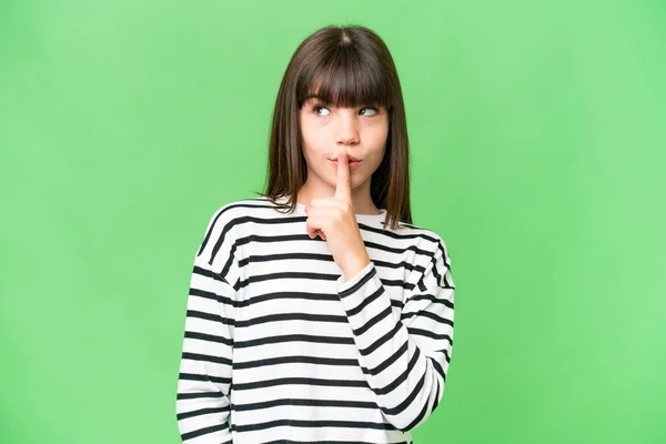 Little Caucasian Girl Isolated Background Showing Sign Silence Gesture Putting — Stock Photo, Image