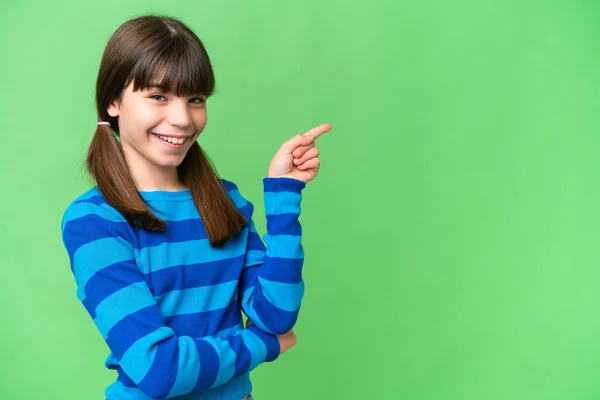 Little Caucasian Girl Isolated Background Pointing Finger Side — Stock Photo, Image