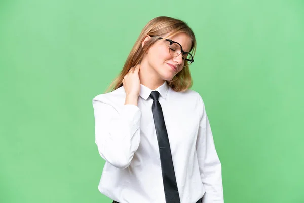 Young Business Caucasian Woman Isolated Background Neckache — Stock Photo, Image