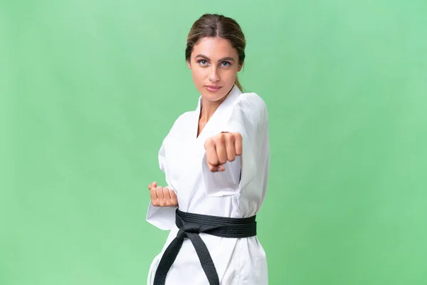 Young Uruguayan Woman Isolated Background Doing Karate — Stock Photo, Image