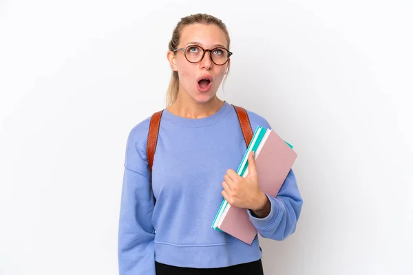 Young Student Caucasian Woman Isolated White Background Looking Surprised Expression — Stock Photo, Image