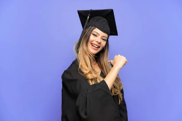 Jovem Universitária Graduado Russo Menina Isolada Fundo Branco Orgulhoso Auto — Fotografia de Stock