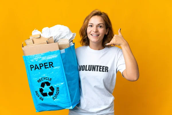 Young Georgian Girl Holding Recycling Bag Full Paper Recycle Making — Stock Photo, Image