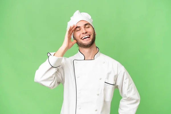 Jeune Beau Chef Homme Sur Fond Isolé Réalisé Quelque Chose — Photo