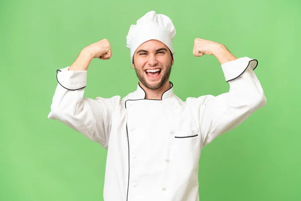 Jeune Beau Chef Homme Sur Fond Isolé Faisant Geste Fort — Photo