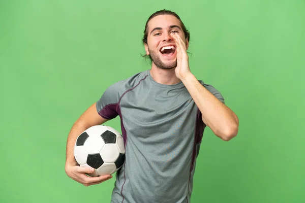 Jonge Knappe Football Speler Man Geïsoleerde Achtergrond Schreeuwen Met Mond — Stockfoto