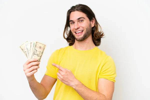 Junge Gutaussehende Mann Nimmt Eine Menge Geld Isoliert Auf Weißem — Stockfoto