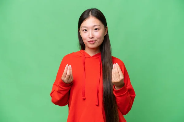 Jovem Mulher Asiática Sobre Fundo Isolado Mostrando Levantando Dedo Sinal — Fotografia de Stock