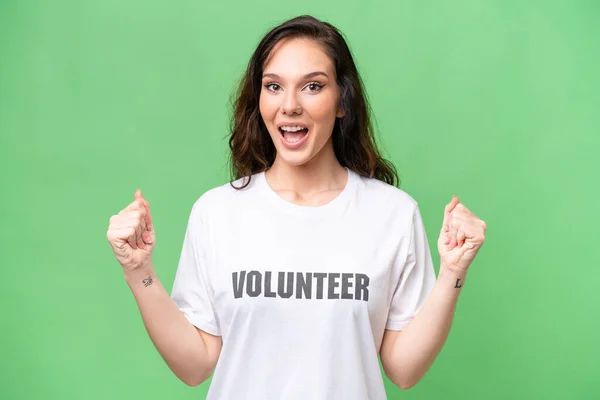 Young Volunteer Caucasian Woman Isolated Background Celebrating Victory Winner Position — Stock Photo, Image