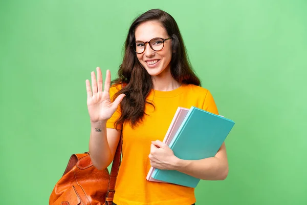 Young Student Caucasian Woman Isolated Background Counting Five Fingers — Fotografia de Stock
