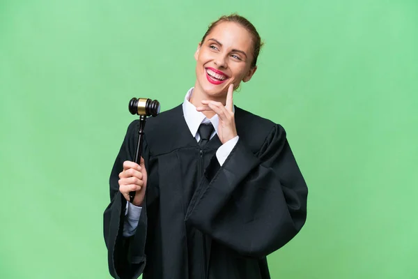 Judge Caucasian Woman Isolated Background Thinking Idea While Looking — Stock Photo, Image