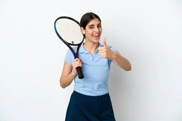 Schöne Junge Tennisspielerin Kaukasische Frau Isoliert Auf Weißem Hintergrund Mit — Stockfoto