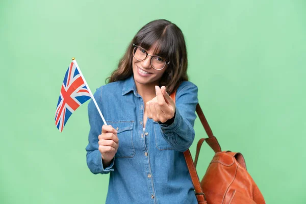 Young Caucasian Woman Holding United Kingdom Flag Isolated Background Making — Stock fotografie
