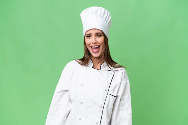 Giovane Chef Donna Caucasica Sfondo Isolato Con Espressione Facciale Sorpresa — Foto Stock